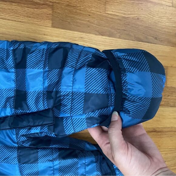 Eddie Bauer Snowsuit Baby 12 Month Navy Blue Plaid Cream Sherpa Down Hooded Suit - Picture 3 of 7